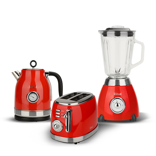 Zilan Retro Set Blender-Ekmek Kizartma Makinesi-Kettle