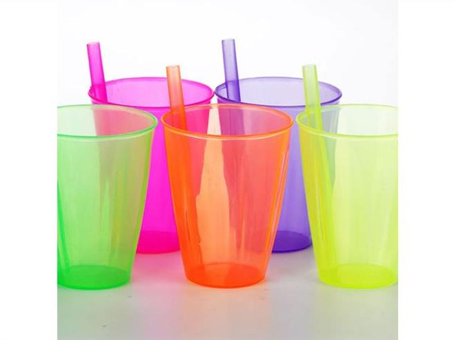 Bardak Neon Şeffaf Pipetli
