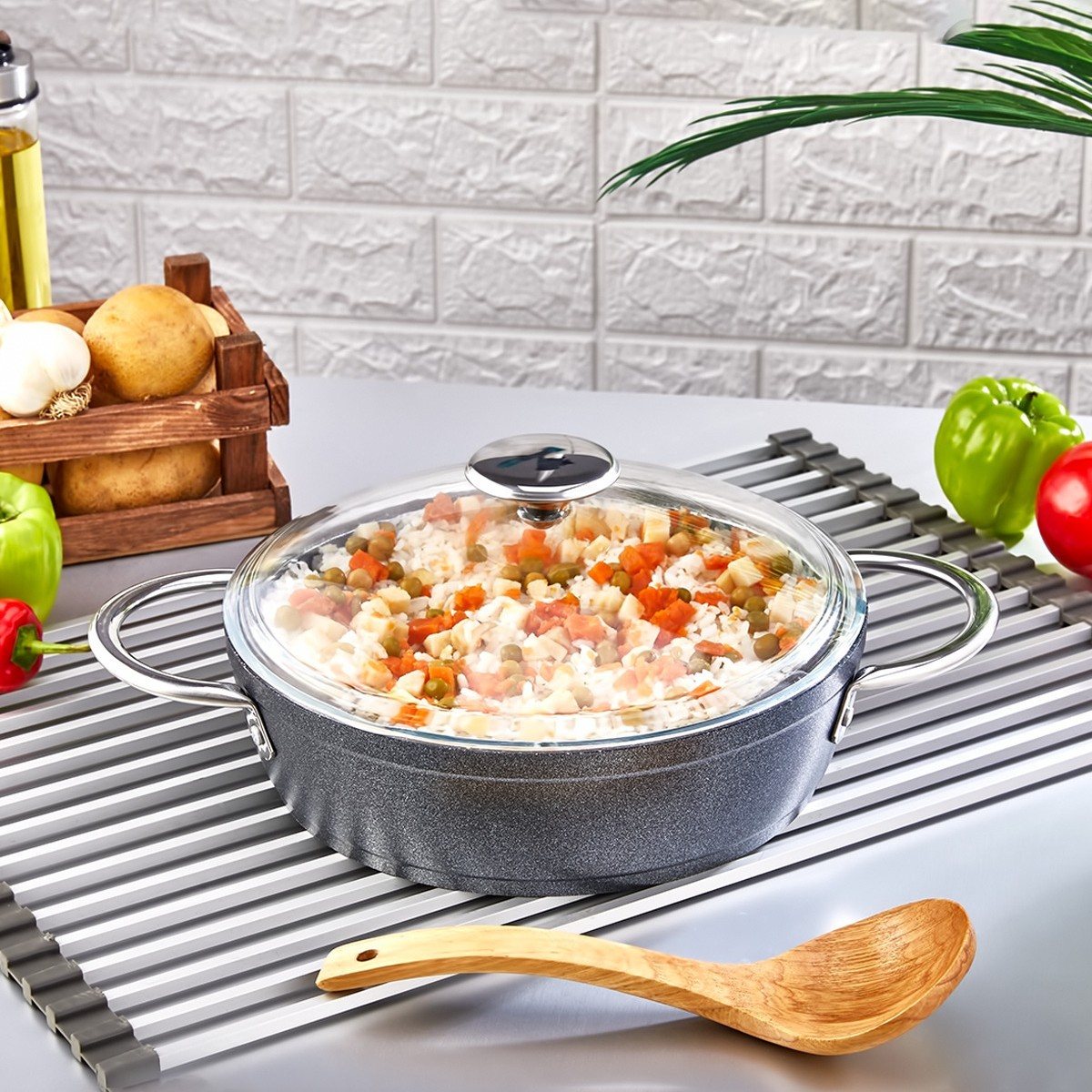 Tencere Granit Ezme Basık Galaxy 28cm