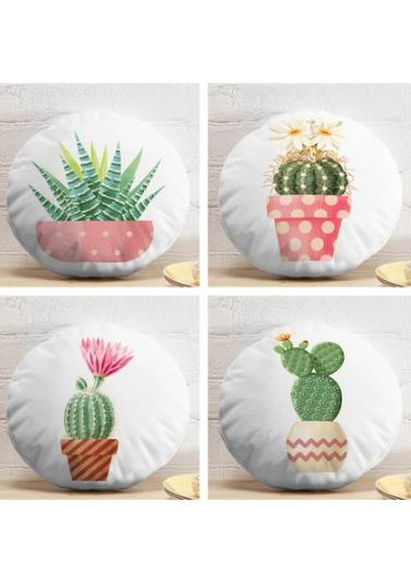 Kirlent Kılıf Yuvarlak 4lü Set Saksili Kaktüs 43cm