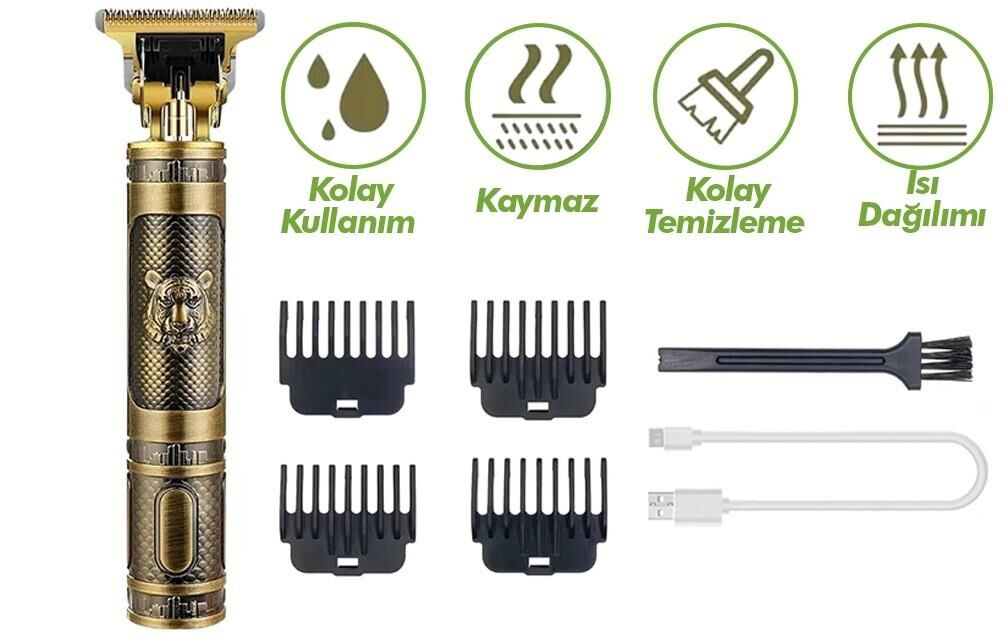 Traş Makinesi Usbli T Şeklinde Set Altın