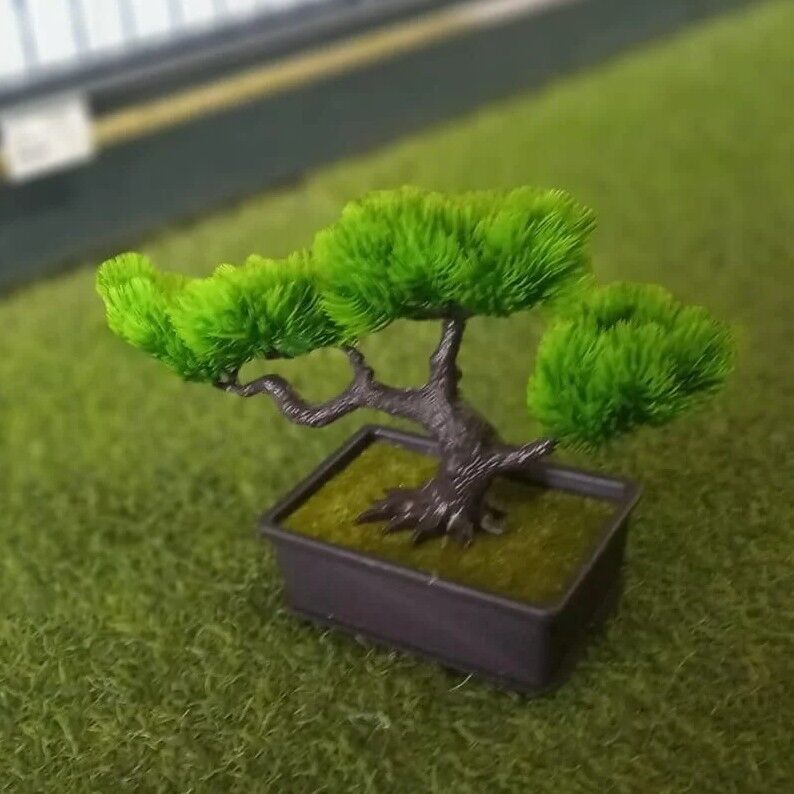 Yapay Cam Bonzai Kalın Yaprak Çim Saksı 18cm