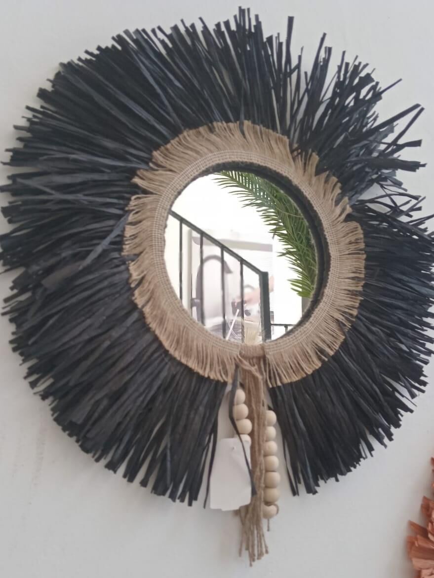 Ayna Bohem Siyah Rafya 50cm