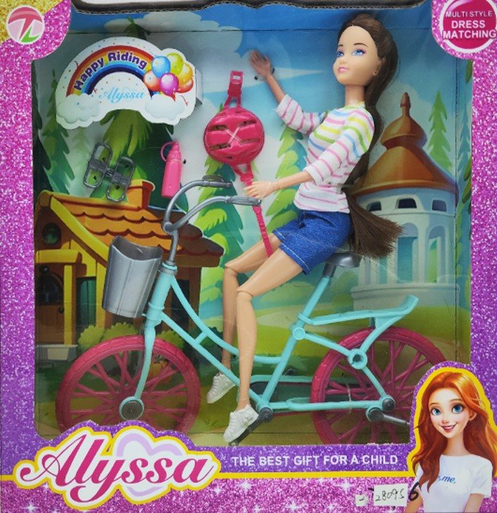 Oyuncak Bisikletli Alyssa Moda Bebek Oyun Seti