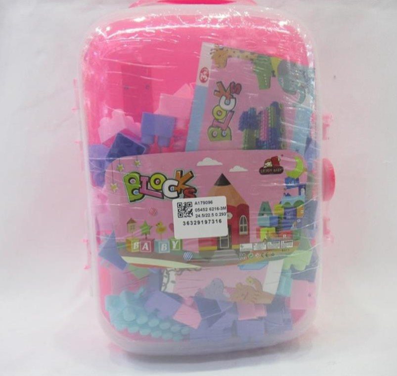 Oyuncak Pembe Çekçekli Valiz Makaron Yapı Blokları