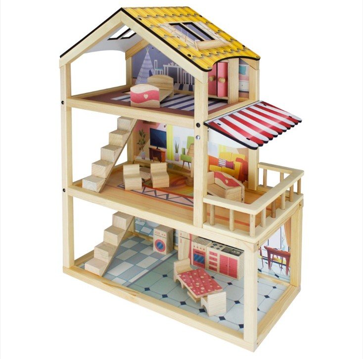 Toysilla Ahşap Oyuncak Bebek Evi 45x23x61 Doğal Ağaç