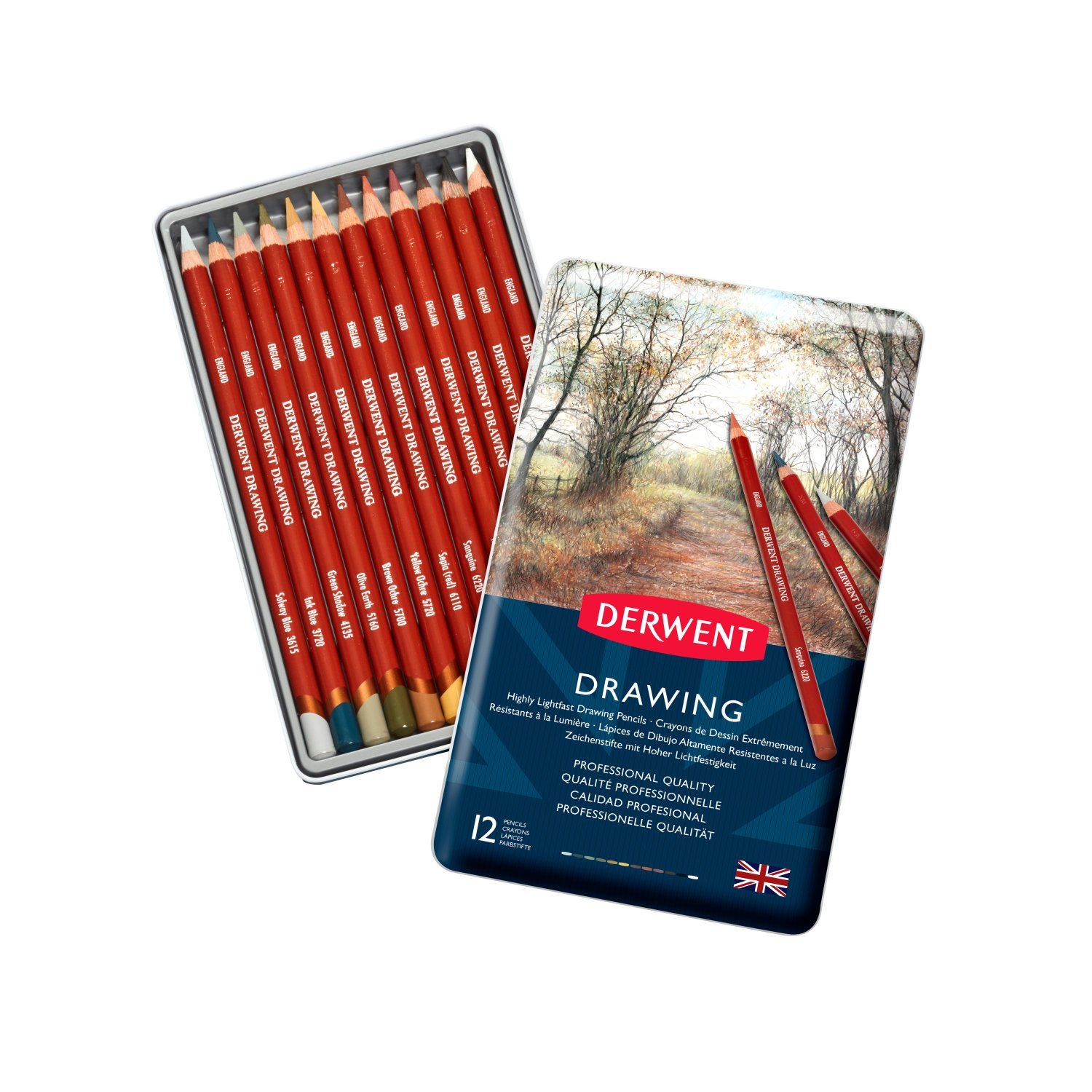 Derwent Drawing, набор масляных карандашей для эскизов, 12 цветов