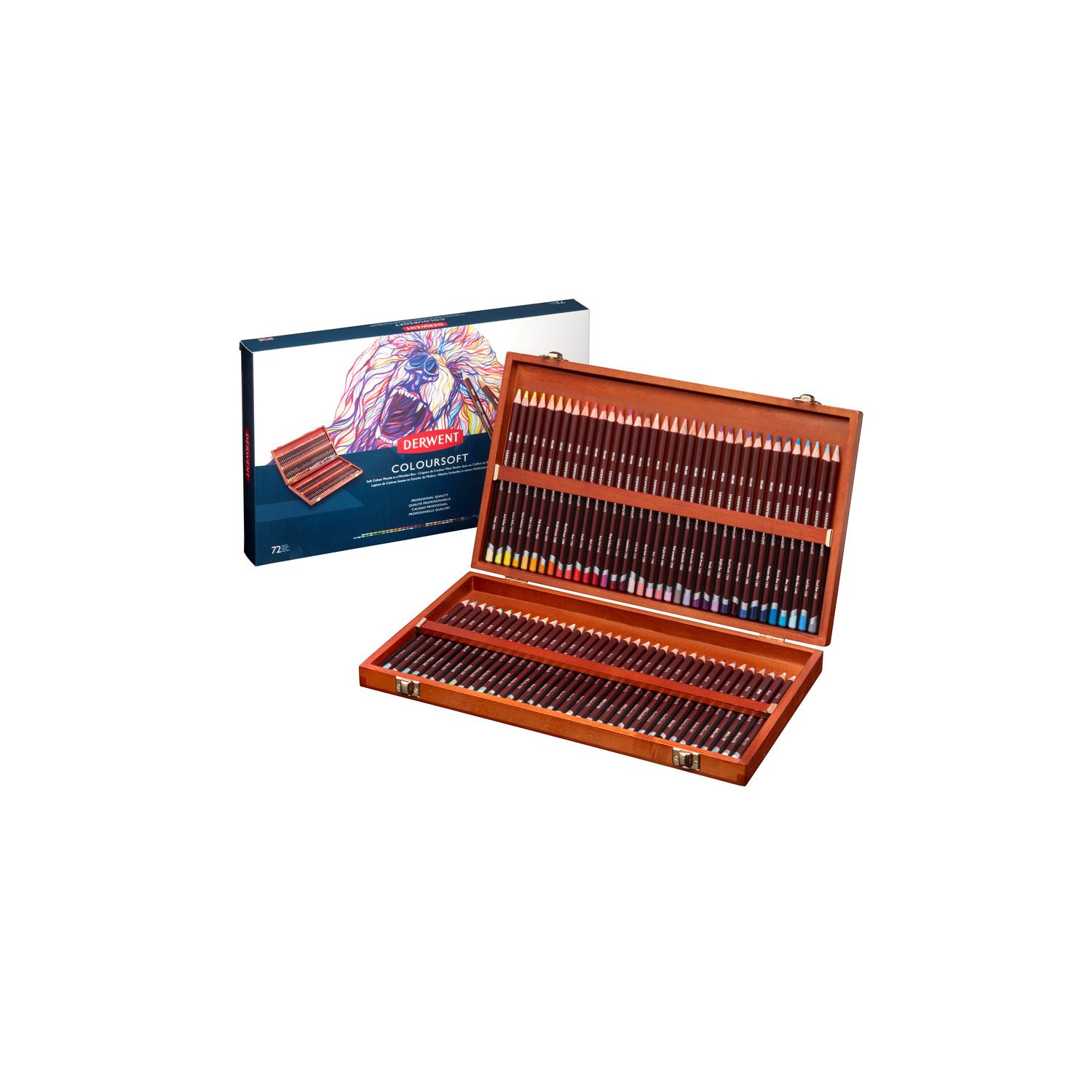 Derwent Coloursoft 72-Colour Coloured Pencil Set in Wooden Box