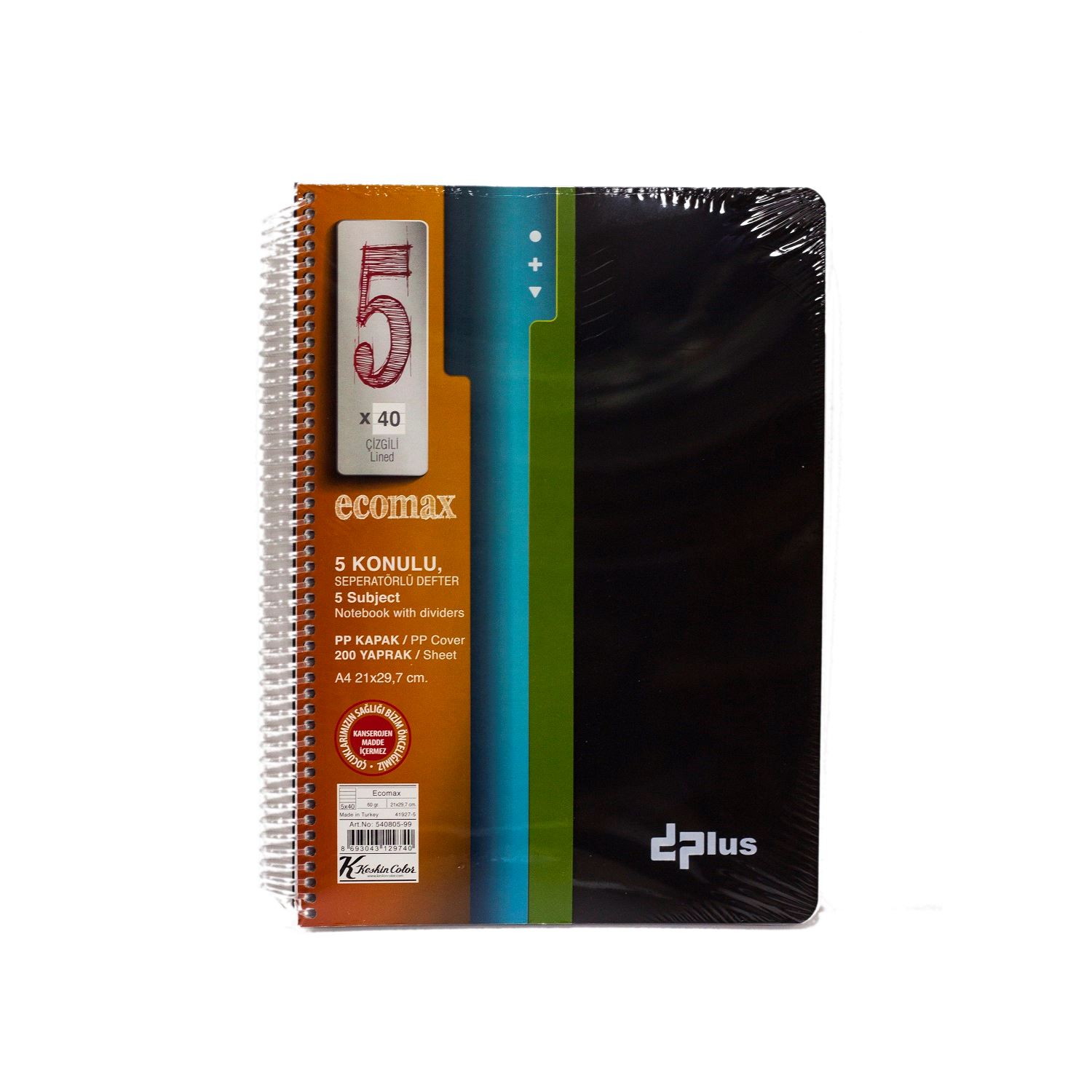 Ecomax 5×40 200-Leaf Lined PP Divided Notebook A4
