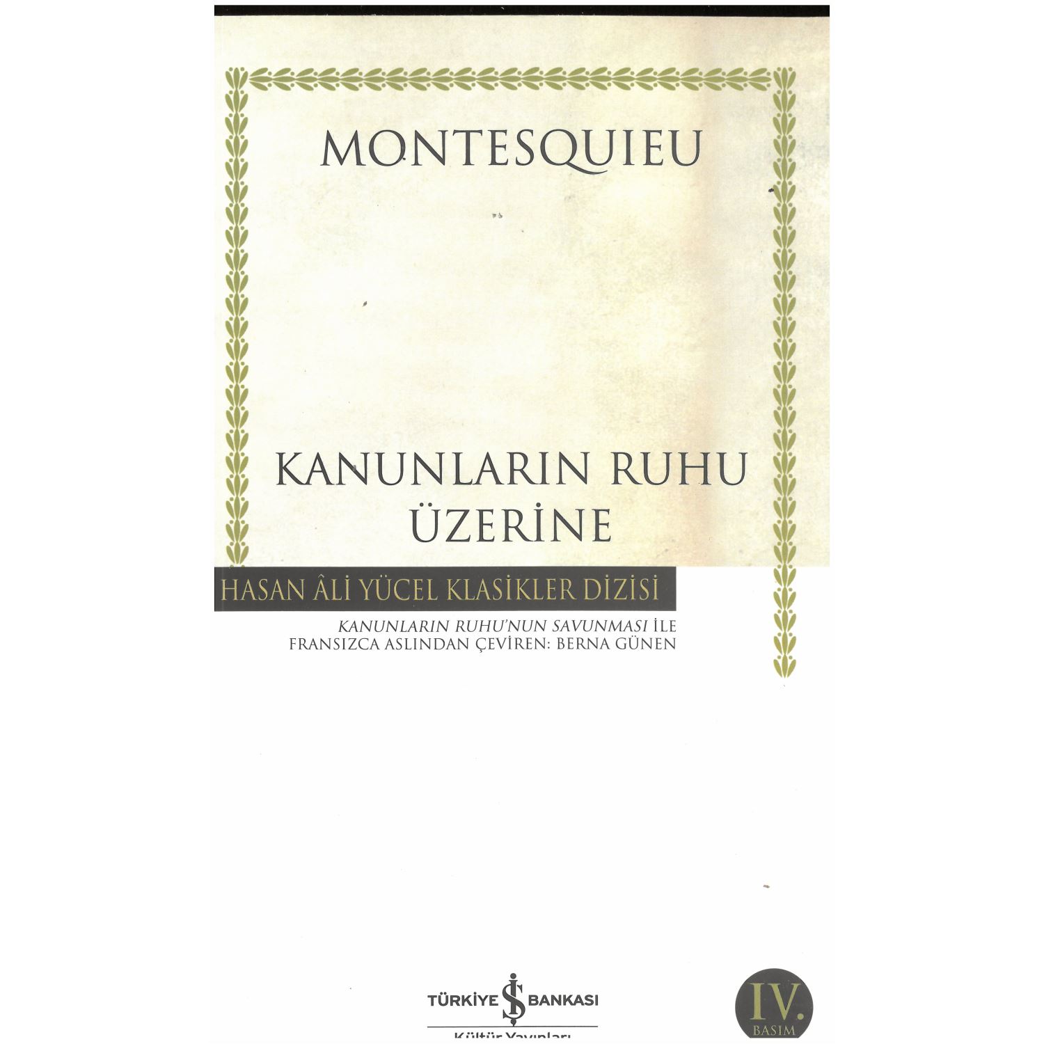 İş Bankası Kültür Yayınları Kanunların Ruhu Üzerine
