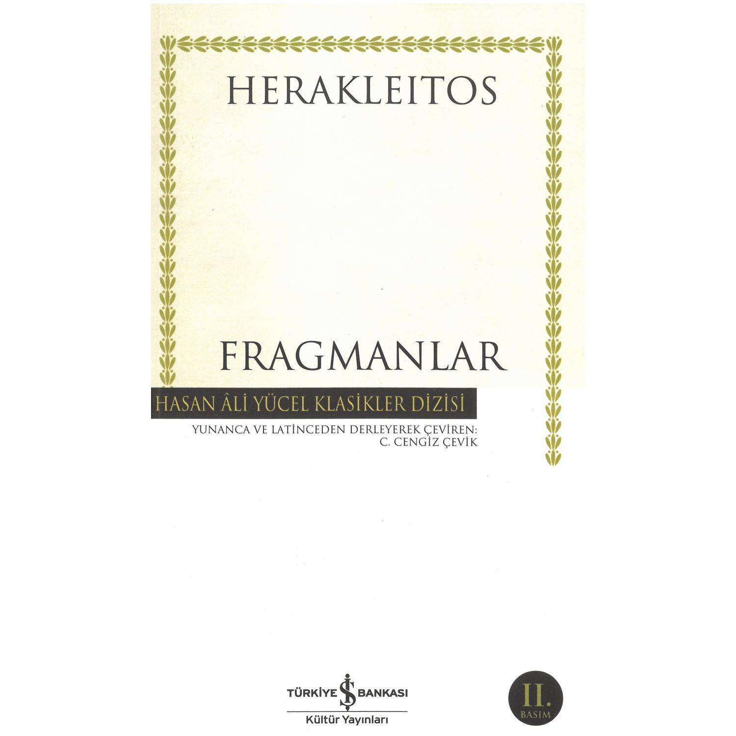 İş Bankası Kültür Yayınları Herakleitos Fragmanlar Philosophy Book