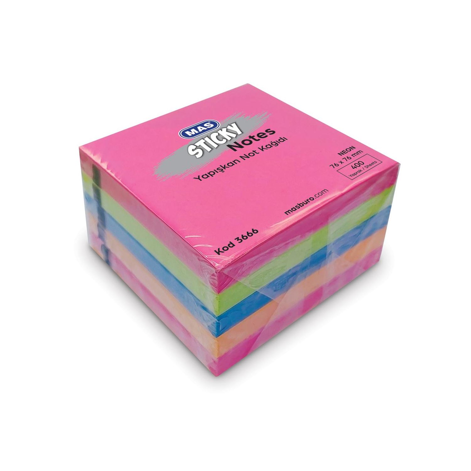 Mas Yapışkanlı Not Kağıdı Neon 400 Yaprak 76x76