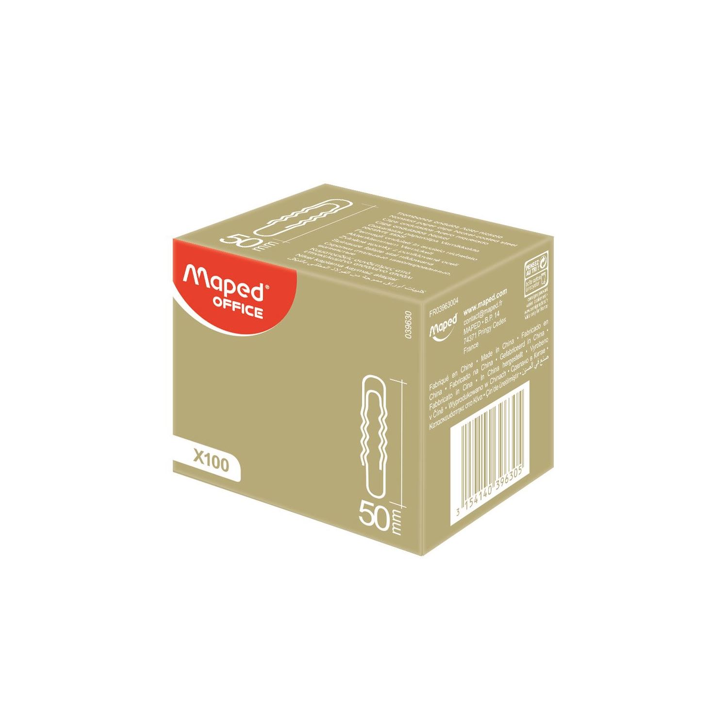 Maped 039630 — никелированные скрепки, 100 шт., 50 мм
