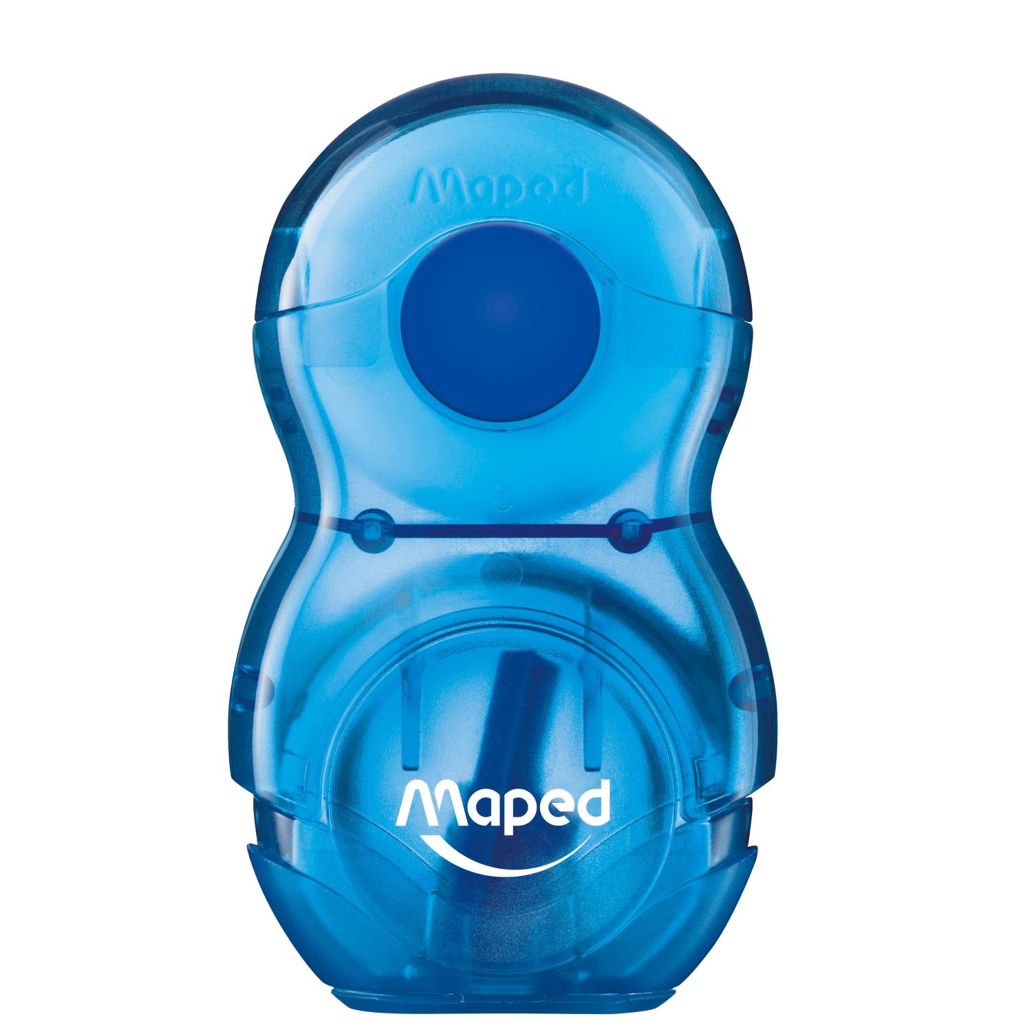 Maped 049111 — синяя точилка с ластиком и прозрачным контейнером