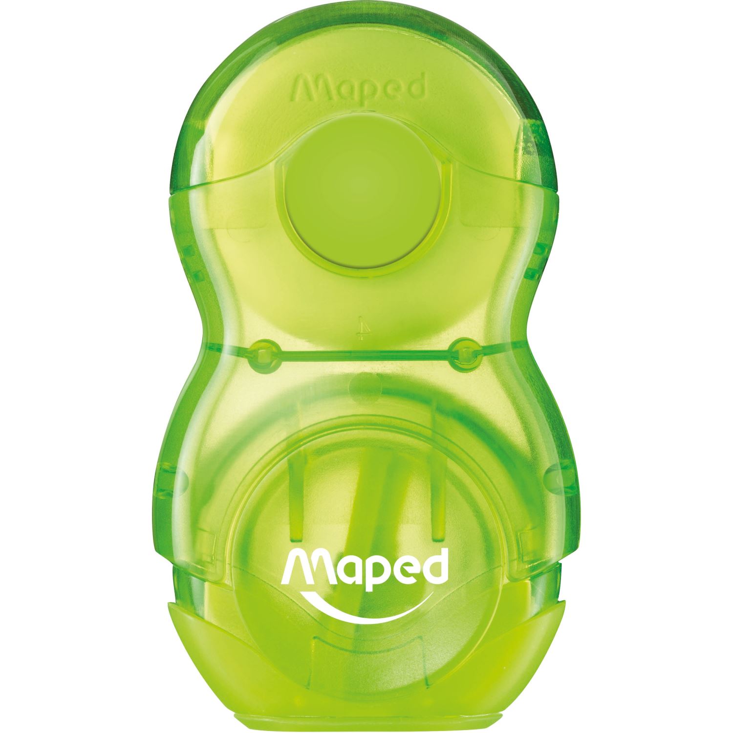 Maped 049111-2 — зелёная точилка с прозрачным контейнером и ластиком
