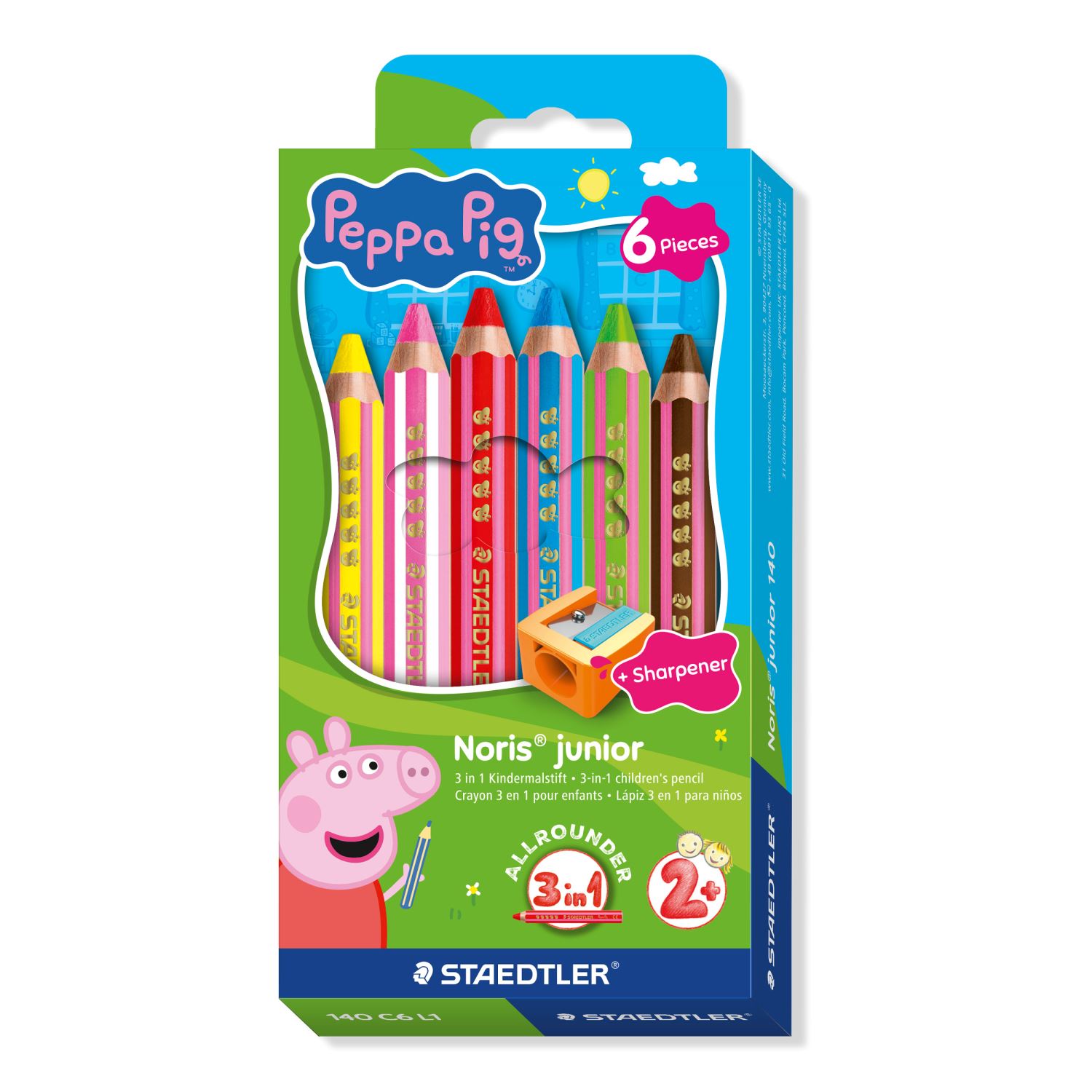 Staedtler Noris junior® 140 Peppa Design 3-in-1 Children’s Colouring Pencils, 6 Colours
