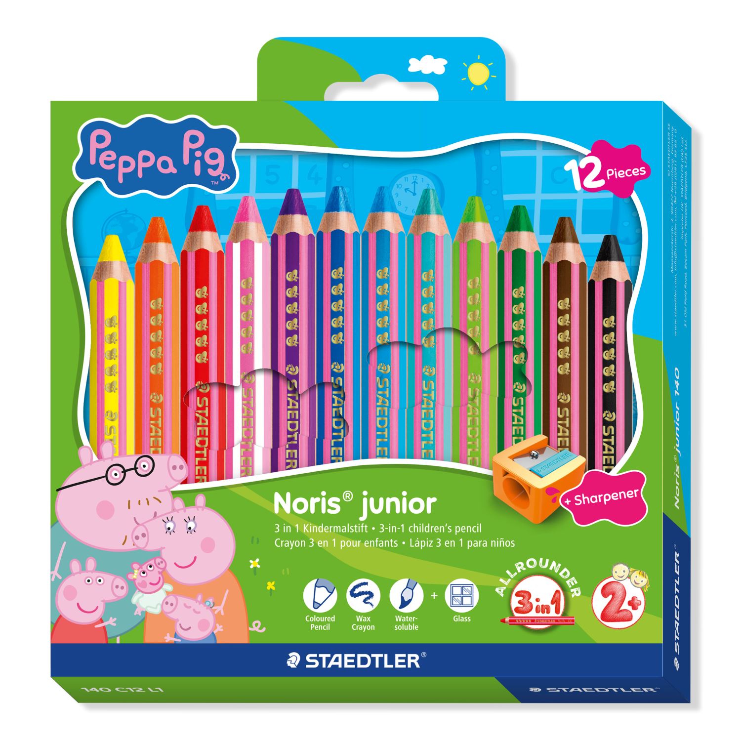 Staedtler Noris junior® 140 Peppa 3-in-1 Children's Colouring Pencils, 12 Colours