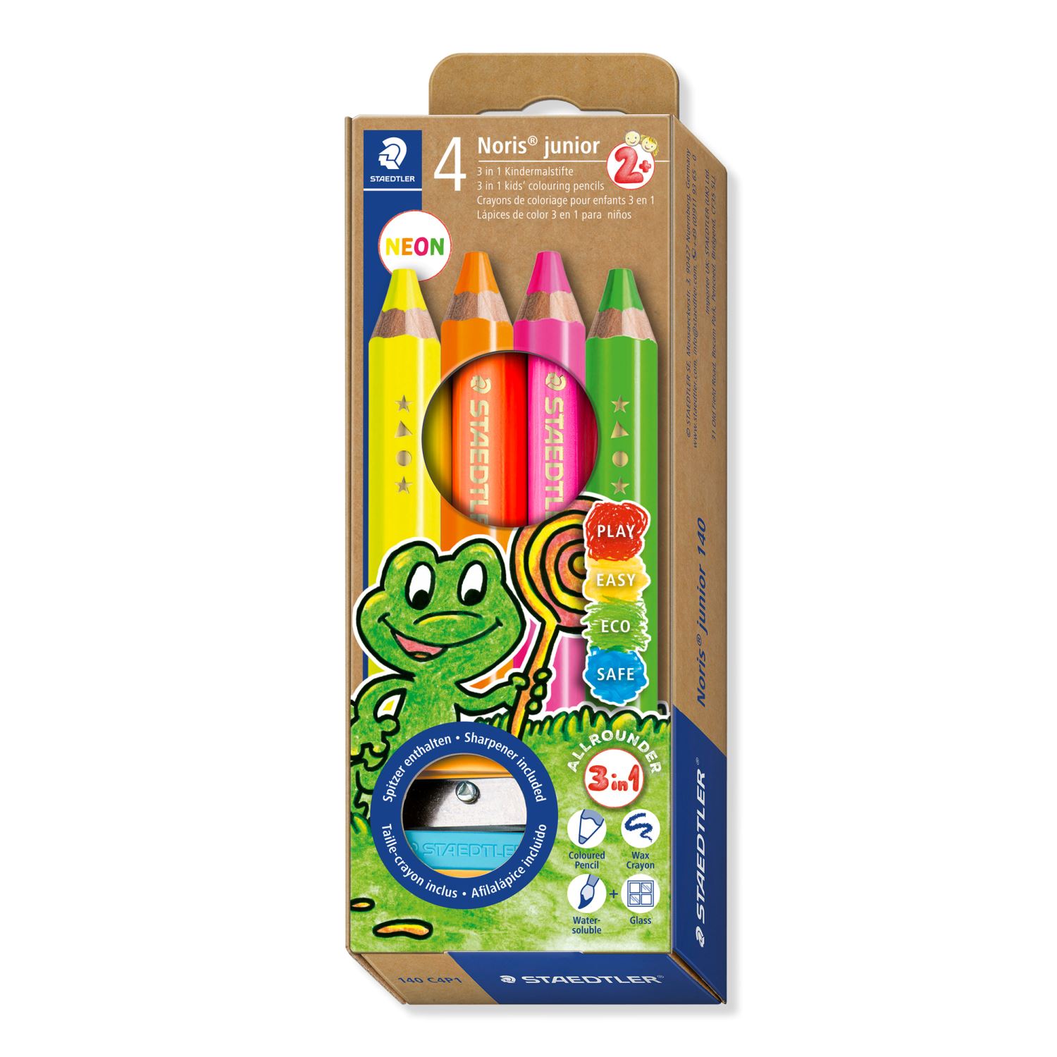 Staedtler Noris junior® 140 – 3-in-1 Children’s Colouring Pencils, 4 Neon Colours