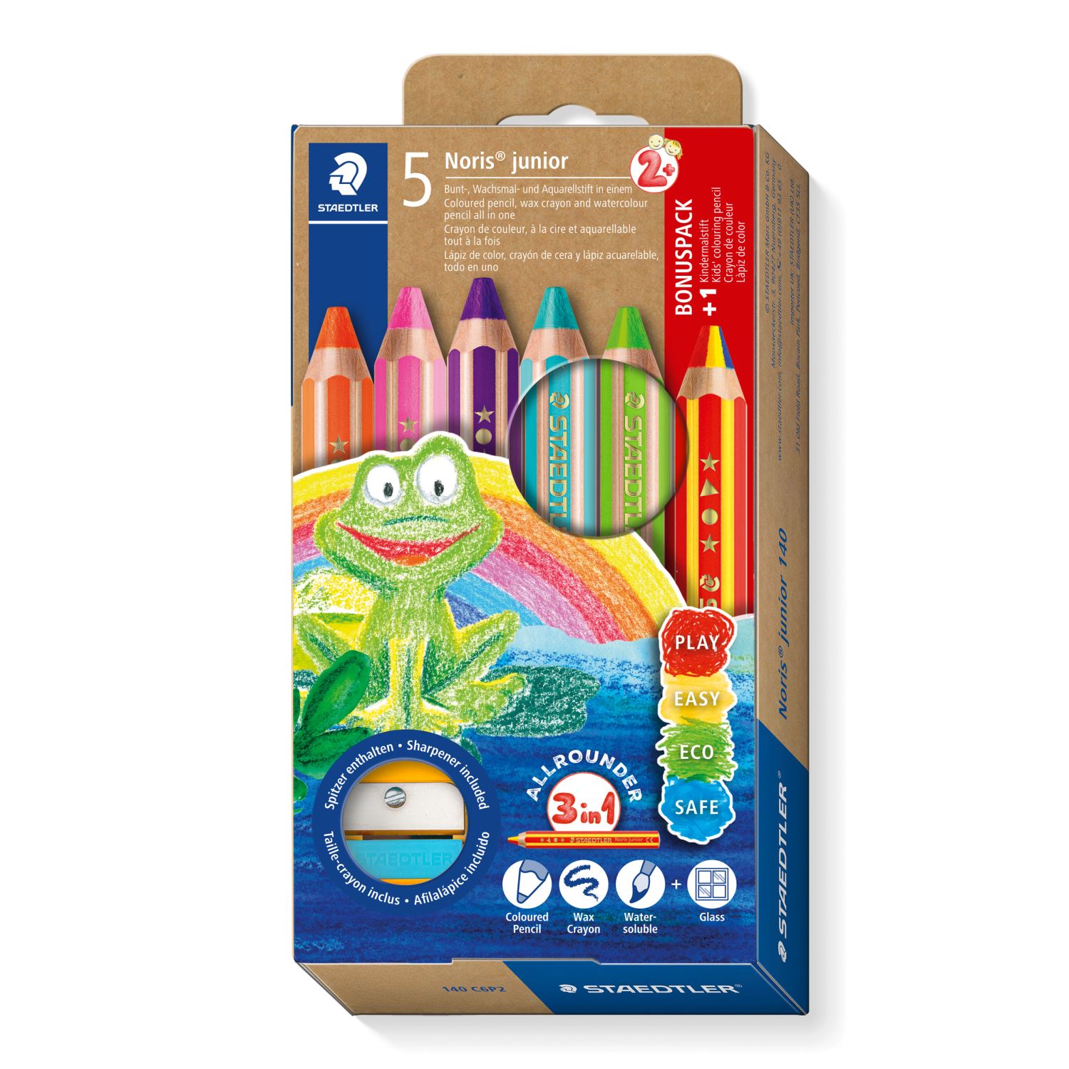 Staedtler Noris junior® 140 C6P2 3-in-1 Kids’ Coloured Pencils, 5+1 Rainbow Pencil Promotional Pack