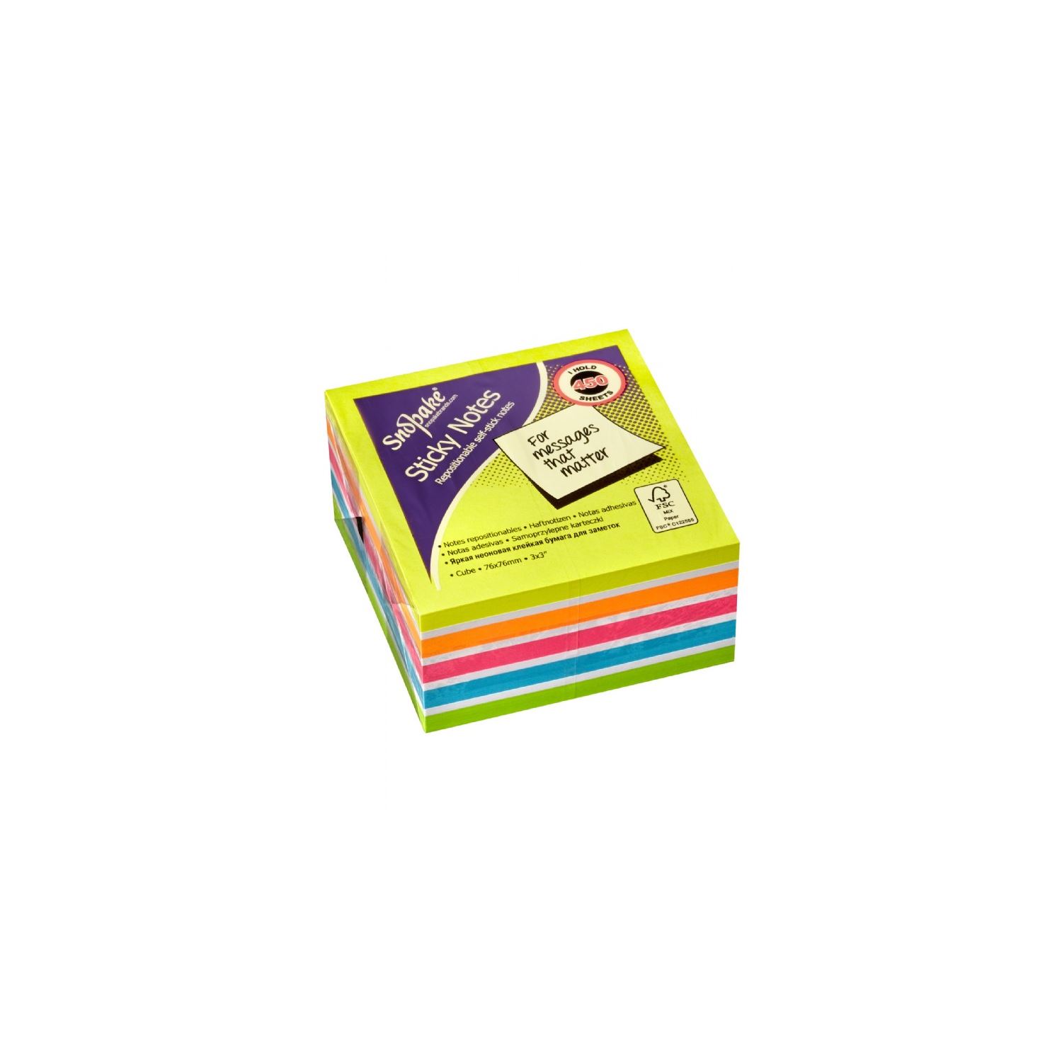 Snopake Rainbow NeonMix — разноцветные кубические стикеры, 450 листов