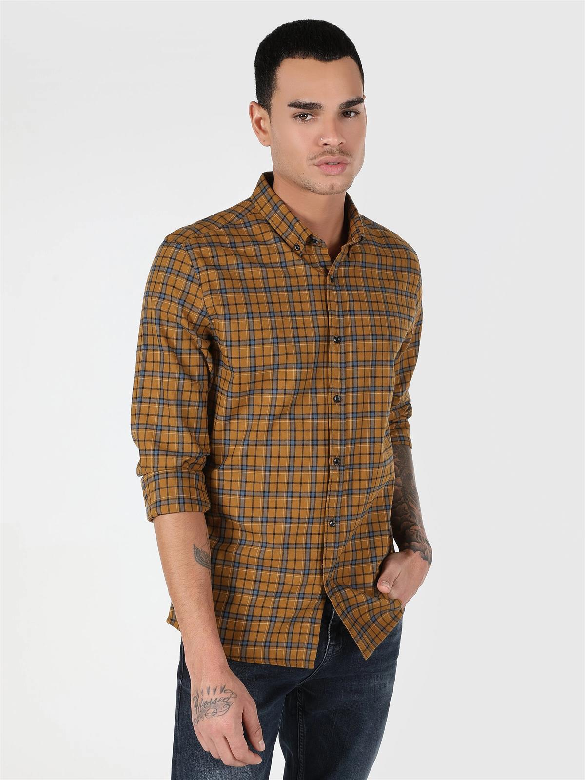 Dokuma Üst Erkek Uzun Kol Gömlek Slim Fit