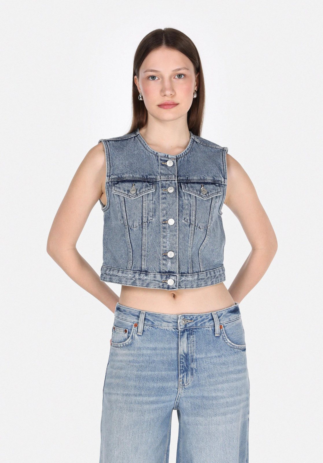 Denim Kadın Yelek Slim Fit