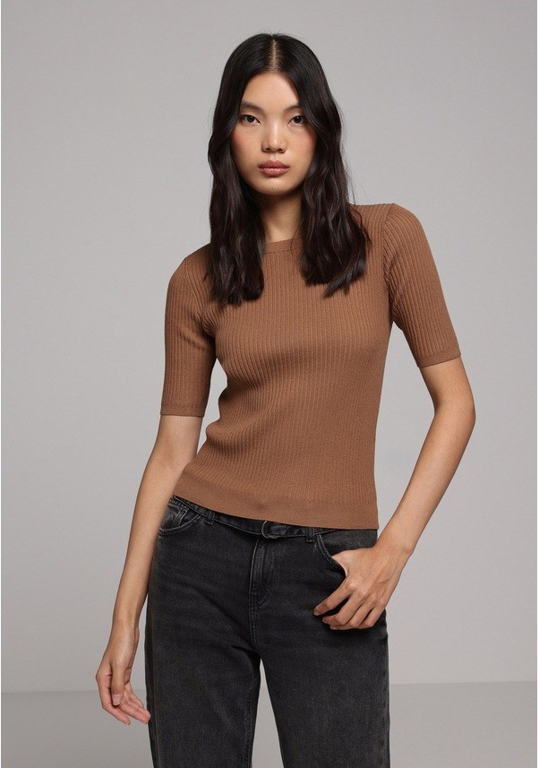Triko Kadın Kısa Kol Kazak Slim Fit