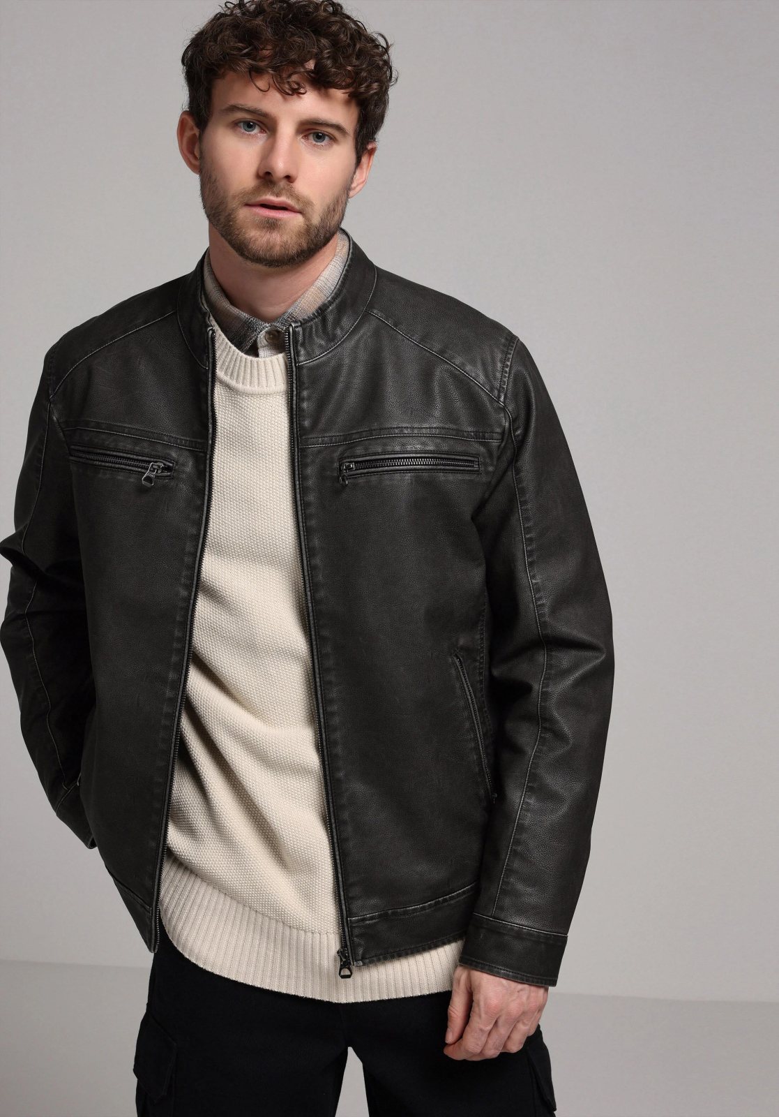 Dokuma Dış Erkek PU Mont Slim Fit