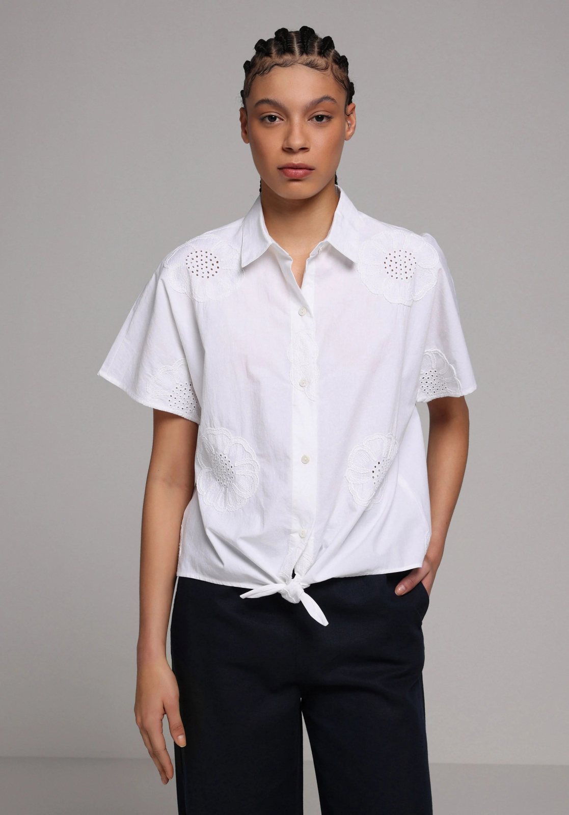 Dokuma Üst Kadın Kısa Kol Gömlek Fashion Fit