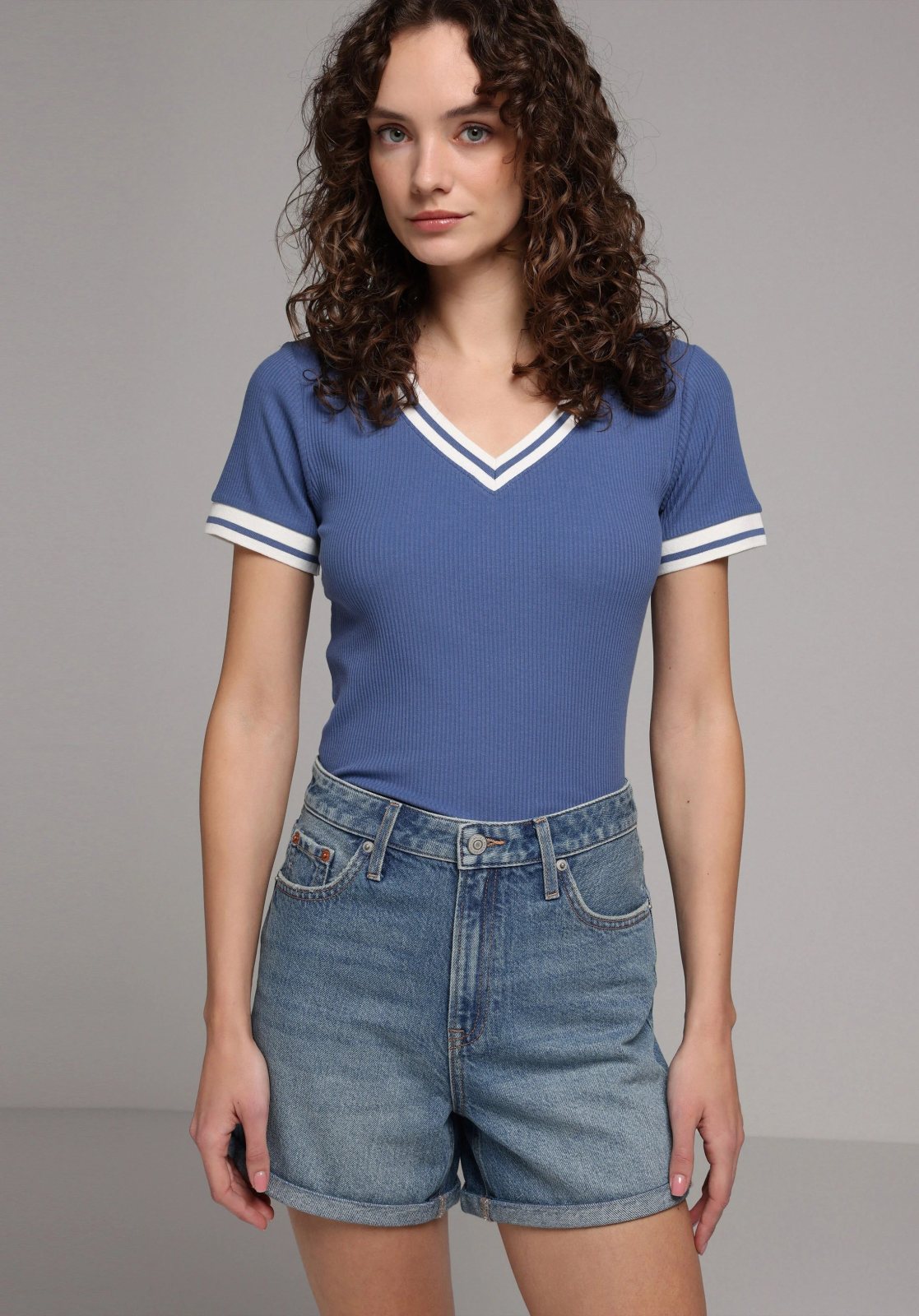 Örme Kadın Kısa Kol T-Shirt Slim Fit
