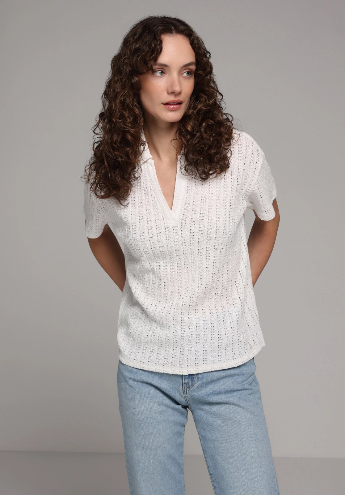 Örme Kadın Yakalı Kısa Kol T-Shirt Regular Fit