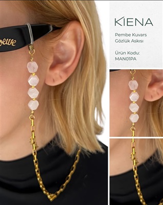 Kiena Manifest MAN01PA цепочка для очков с розовым кварцем, золотистая