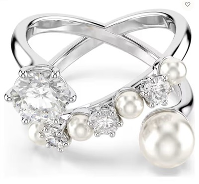 Swarovski Matrix Crystal Pearl Cocktail Ring Silver SW5714375 5714376