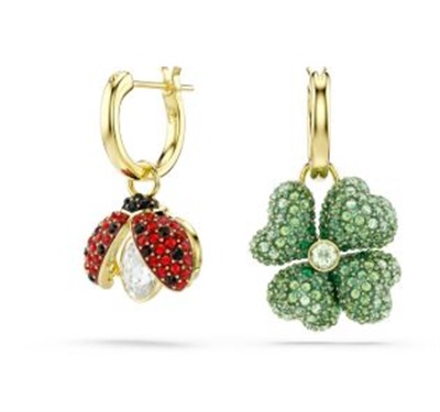 Swarovski Idyllia drop earrings, Set (3), Ladybug, Clover, Strawberry SW5742681 Küpe Altın