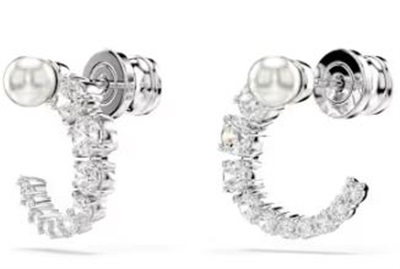 Swarovski Matrix hoop earrings, Crystal pearl SW5692260 Küpe Gümüş