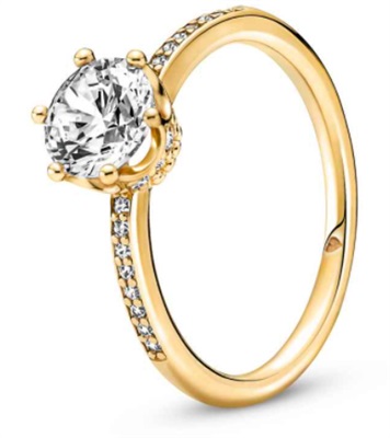 Pandora 168289C01 Золотистое кольцо-солитер с короной