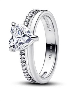 Pandora 193100C01 Double-Band Heart Ring, Silver