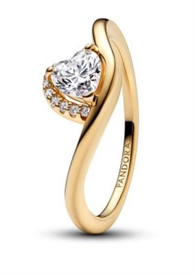 Кольцо Pandora 163660C01 с волнистой оправой и сердцем, золотистое
