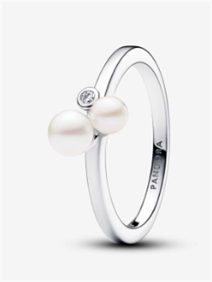 Pandora İşlenmiş Tatlı Su Kültür İncisi İkili Yüzük 193156C01 Gümüş