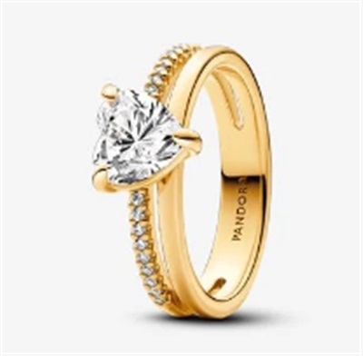 Pandora Double Band Heart Ring 163100C01 Gold Ring