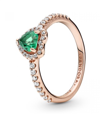 Кольцо Pandora 188421C03 с зелёным камнем-сердцем, розовое золото