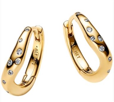 Pandora 264663C01 Gold Natural-Shaped Stone-Detail Hoop Earrings
