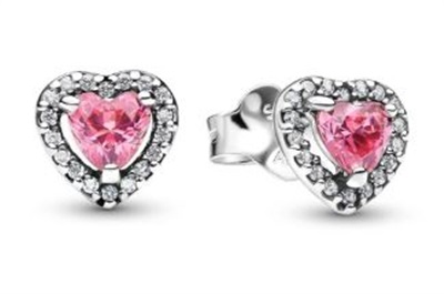 Pandora 298427C02 Серьги-гвоздики с приподнятым розовым сердцем, серебристо-розовые