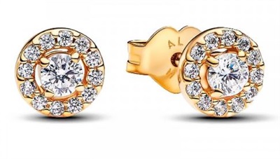 Pandora 263019C01 Gold Round Pavé Halo Stud Earrings