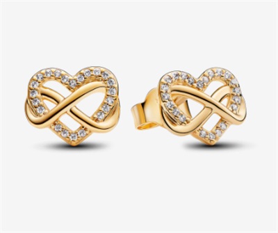 Pandora 262667C01 Gold Infinity Heart Stud Earrings