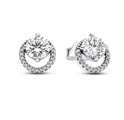 Pandora 291248C01 Sparkling Round Stone Stud Earrings, Silver