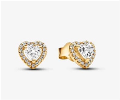 Pandora Sparkling Elevated Heart Stud Earrings 268427C01, золотые серьги