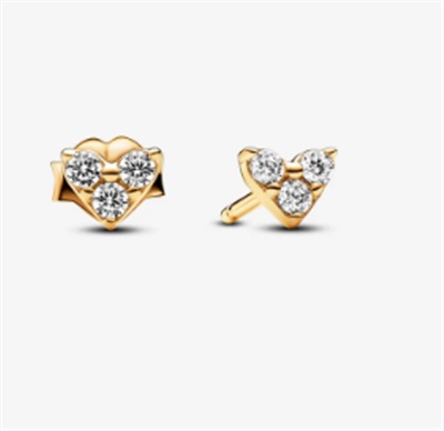 Pandora 263003C01 Gold-Tone Three-Stone Heart Stud Earrings