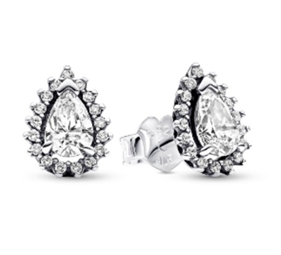 Pandora 292834C01 — серьги-пусеты с камнем грушевидной огранки, серебристые