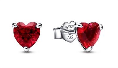 Pandora Işıltılı Kırmızı Kalp Çivi Küpe 292549C01 Gümüş Kırmızı